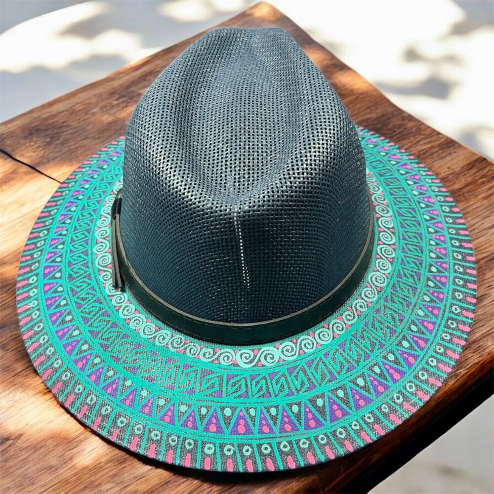 Custom Hand Painted Fedora Hat Blue Navy Painted In Detail Unisex Size L